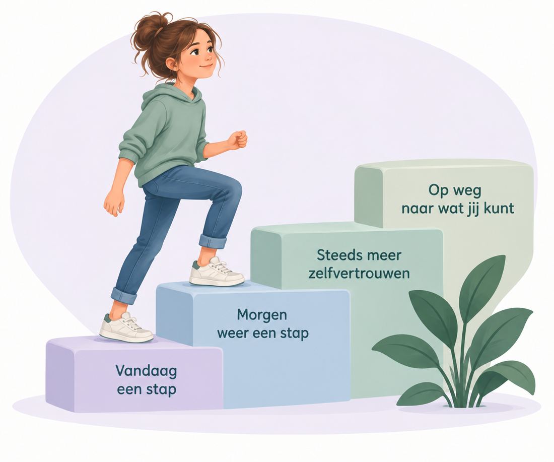 Ouder kind dat in kleine stappen vooruitgaat